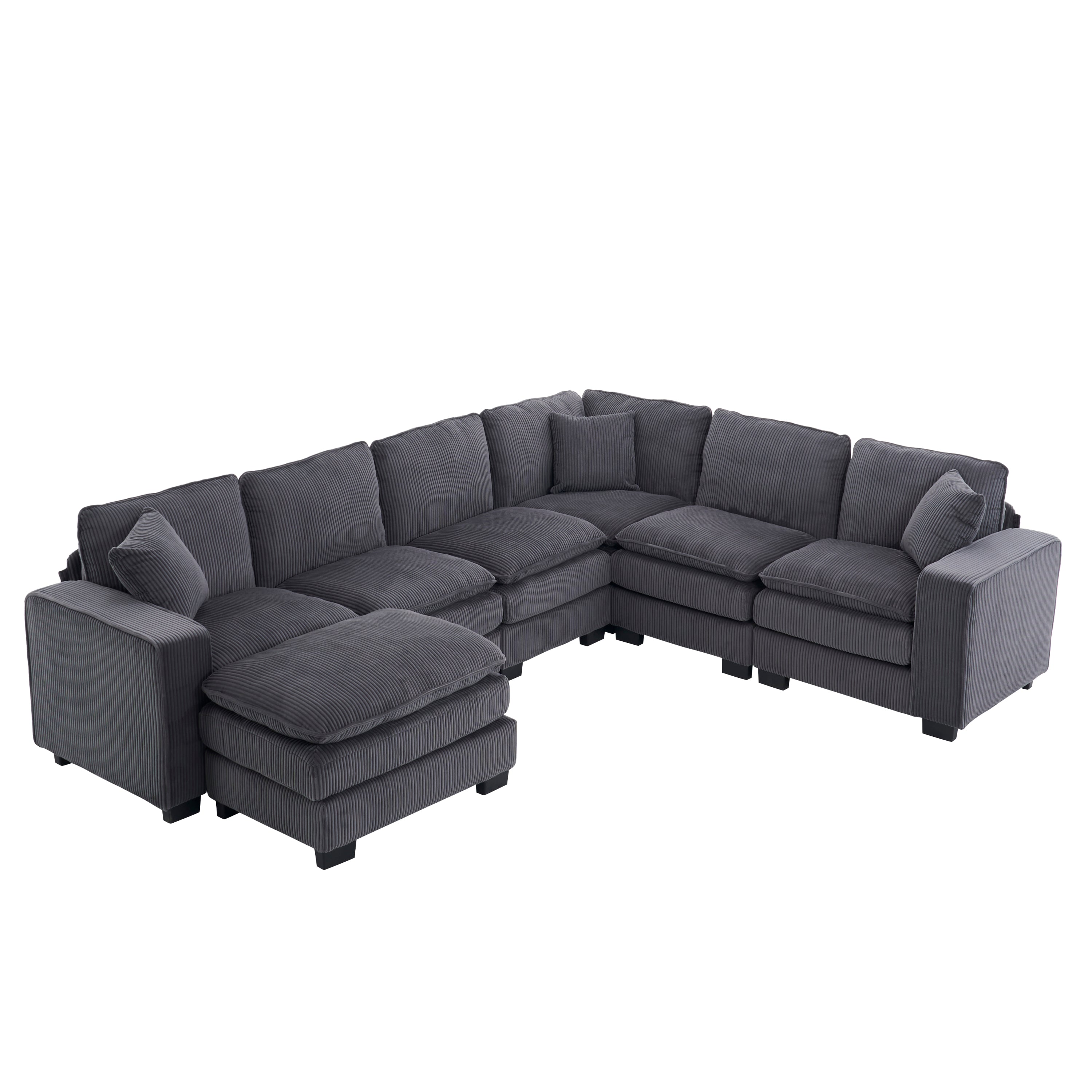 Modern U Shaped 6-Seat Sectional Sofa Couch with Ottoman