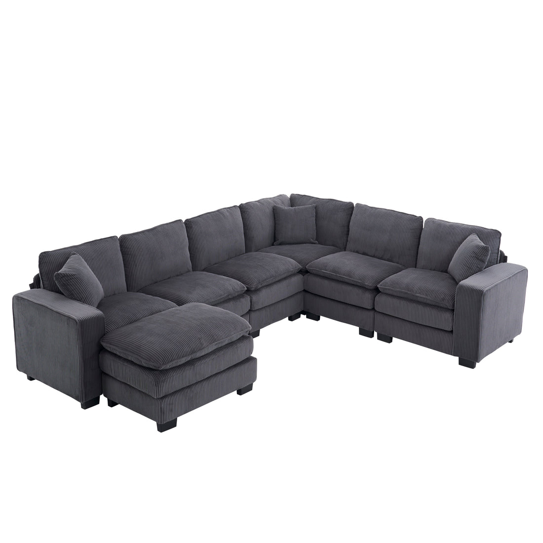 Modern U Shaped 6-Seat Sectional Sofa Couch with Ottoman