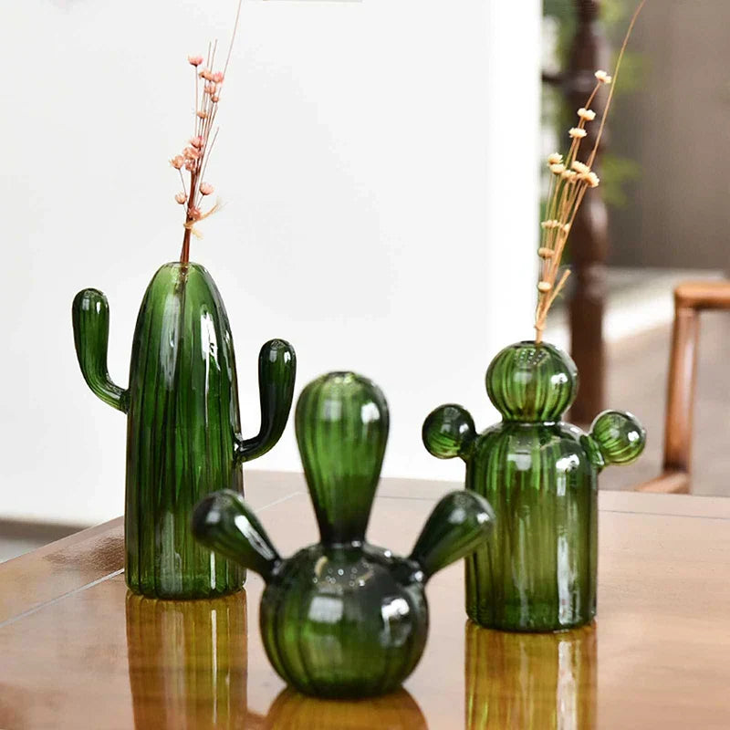 DecorBites™ Colorful Glass Cactus Vase for Home Decor