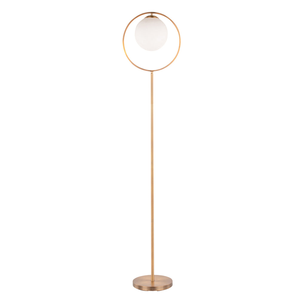 Moon Contemporary Floor Lamp in Gold Metal and Frosted Glass