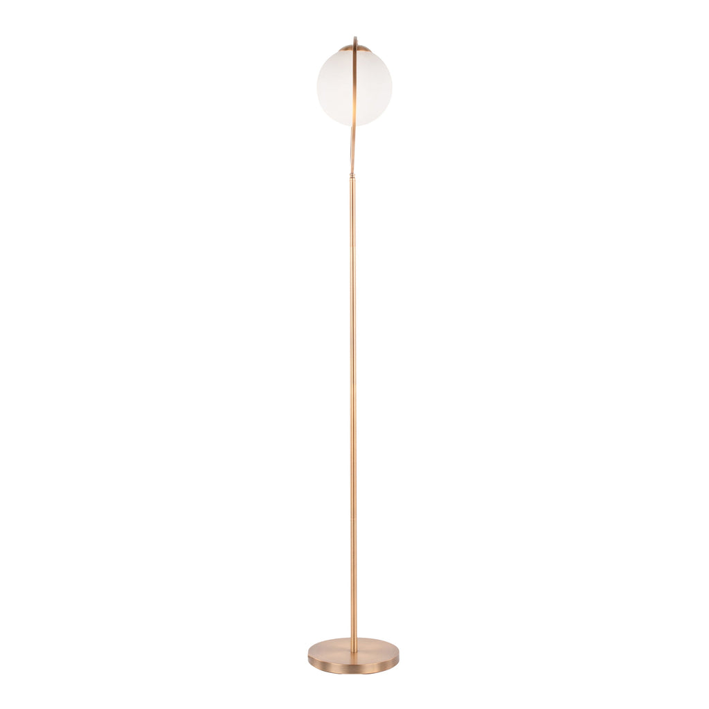 Moon Contemporary Floor Lamp in Gold Metal and Frosted Glass