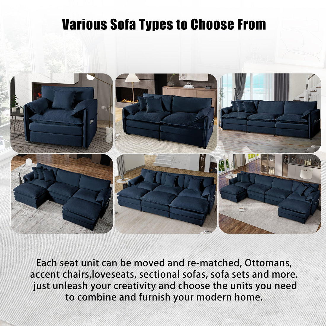 Modern Chenille Oversized Deep Seat Sectional Sofa