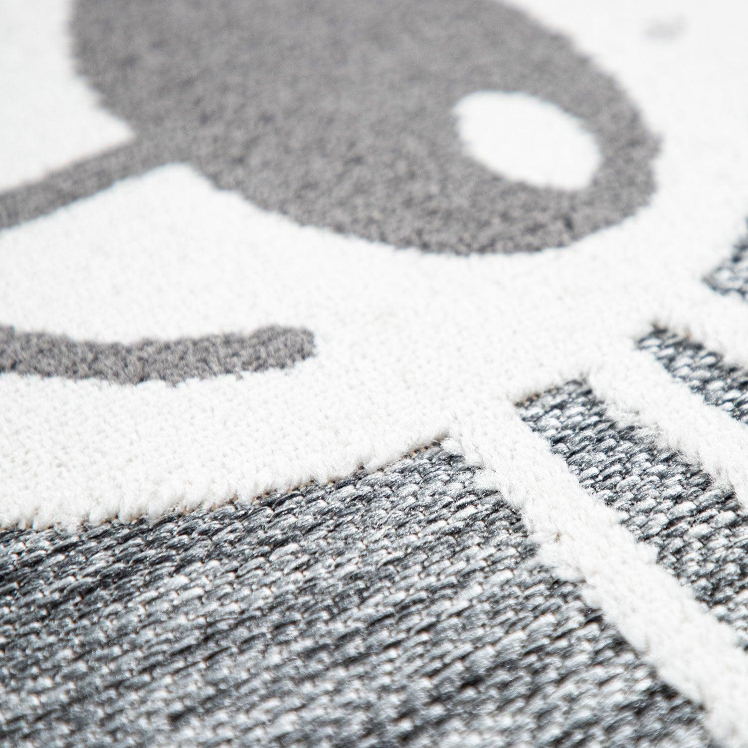 Kids Rug Tweet with Lion Face Round Play Mat in Grey