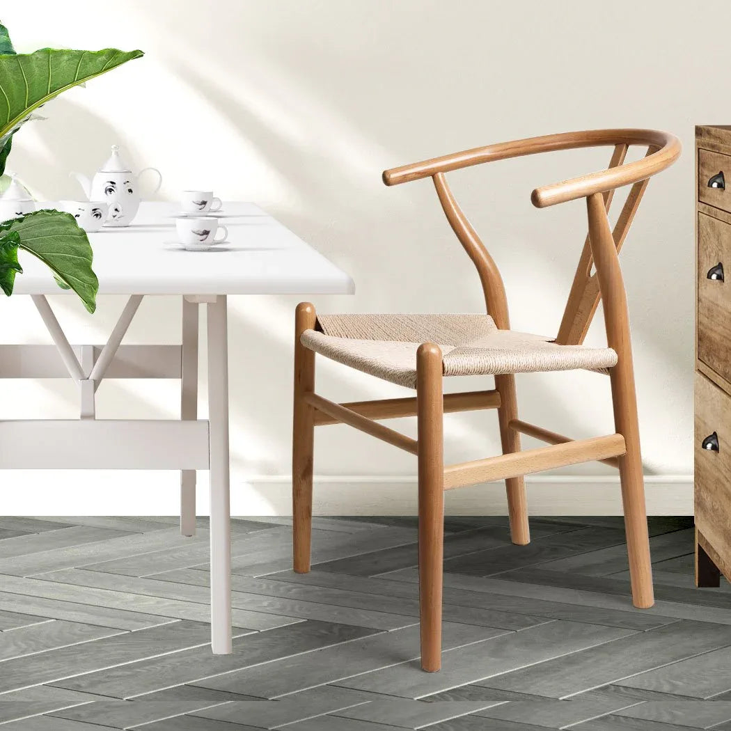 Set of 2 Dining Chairs Rattan Seat Side Chair Kitchen Wood Furniture