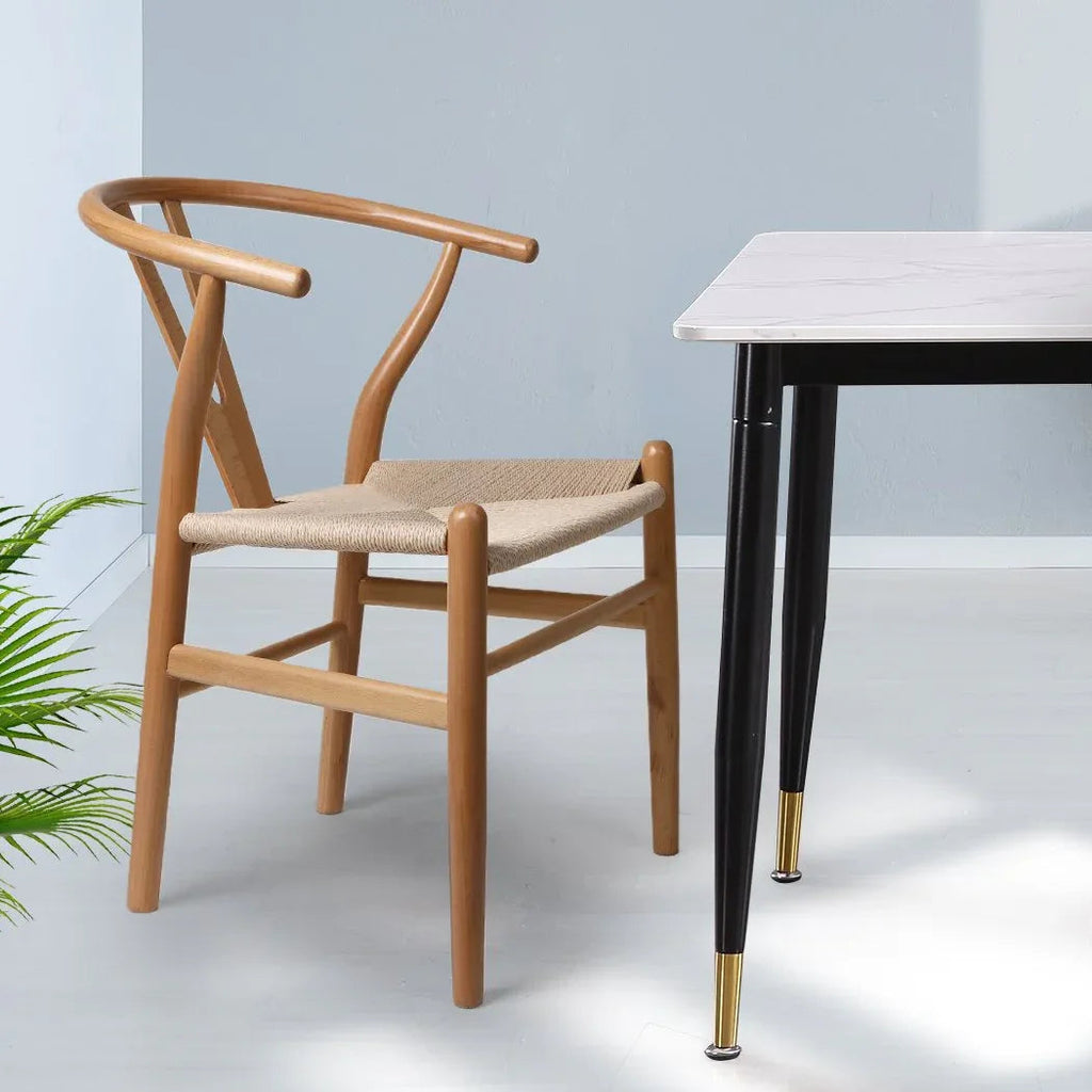 Set of 2 Dining Chairs Rattan Seat Side Chair Kitchen Wood Furniture