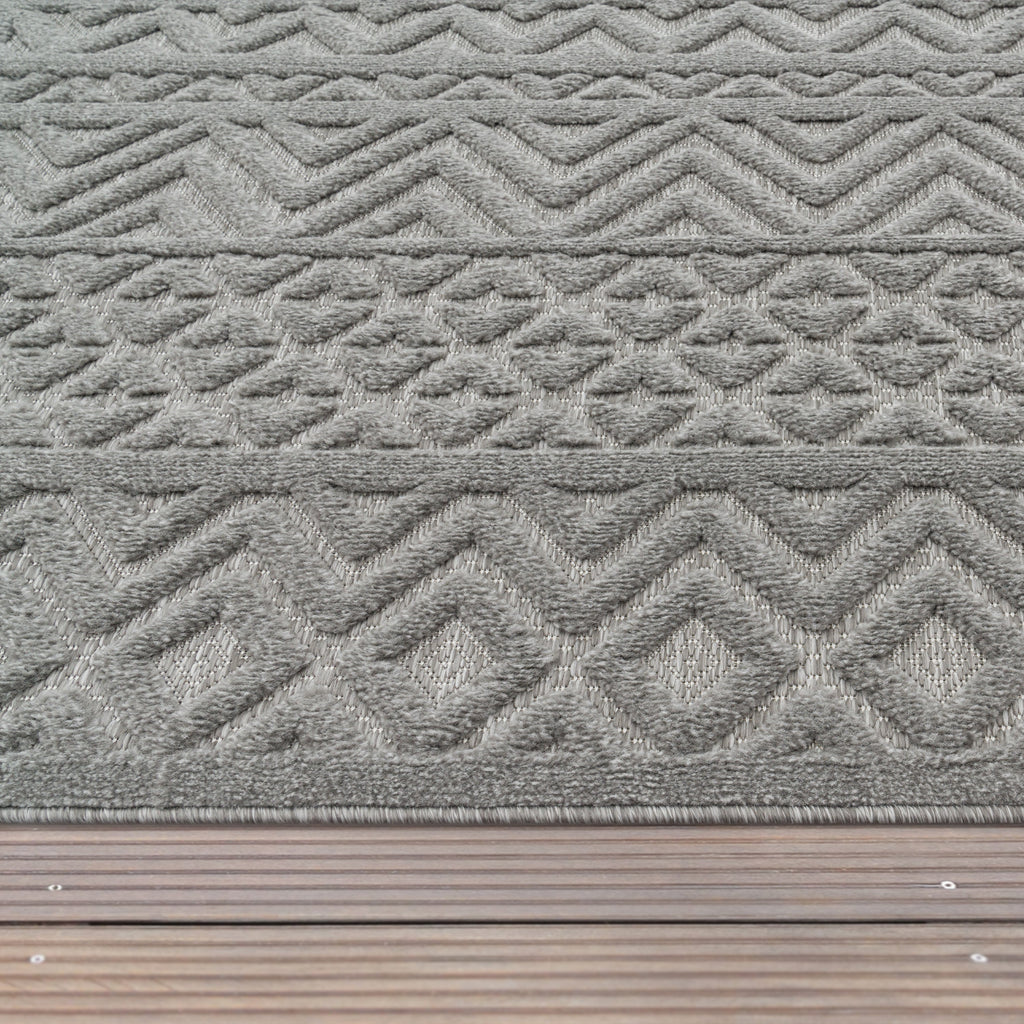 Indoor Outdoor Rug Livorno Boho High-Low Pattern In Grey