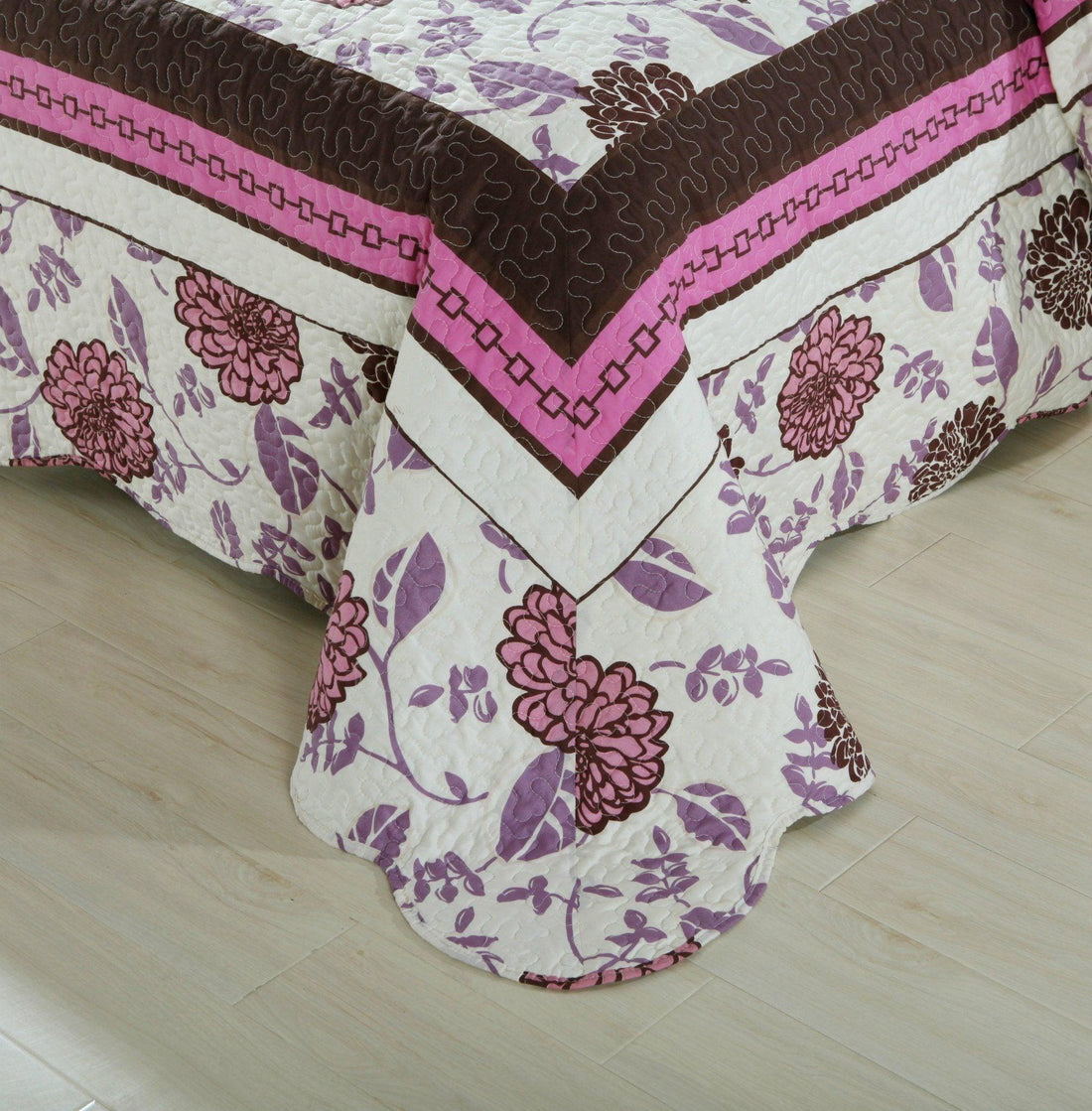 Bohemian Purple Blooms Floral Bedspread Set – Pink & Brown (KBJ1629)