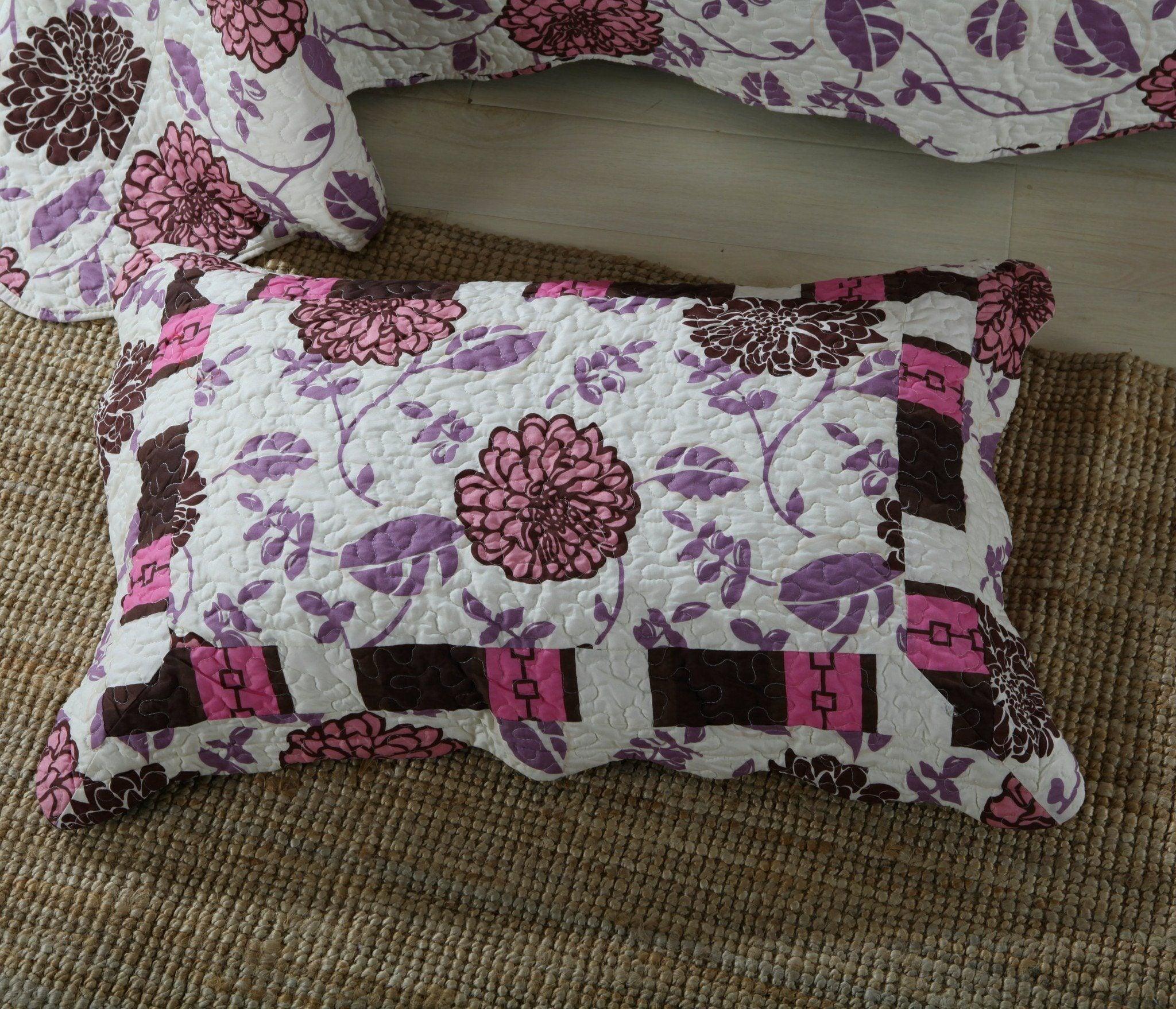 Bohemian Purple Blooms Floral Bedspread Set – Pink & Brown (KBJ1629)