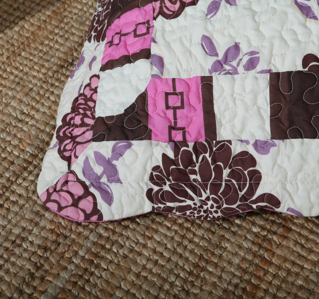 Bohemian Purple Blooms Floral Bedspread Set – Pink & Brown (KBJ1629)