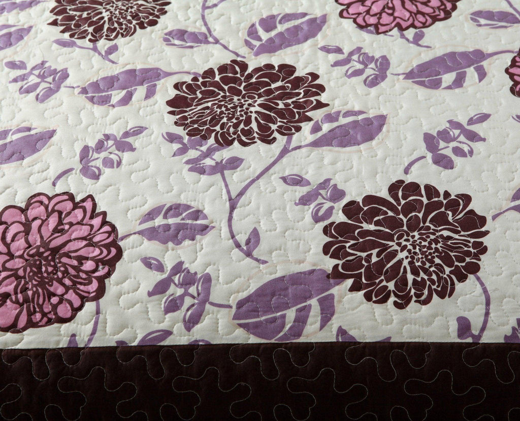 Bohemian Purple Blooms Floral Bedspread Set – Pink & Brown (KBJ1629)