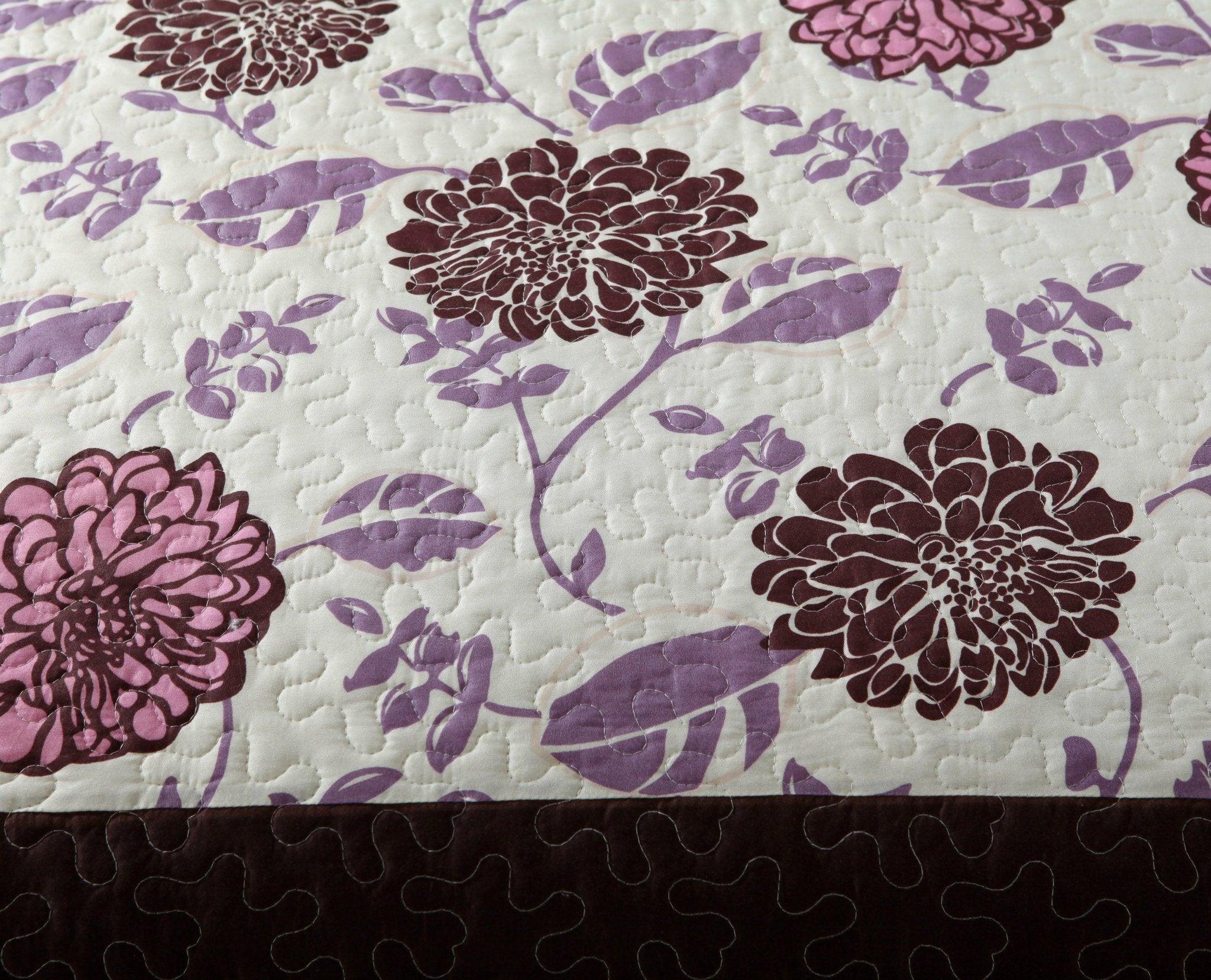 Bohemian Purple Blooms Floral Bedspread Set – Pink & Brown (KBJ1629)