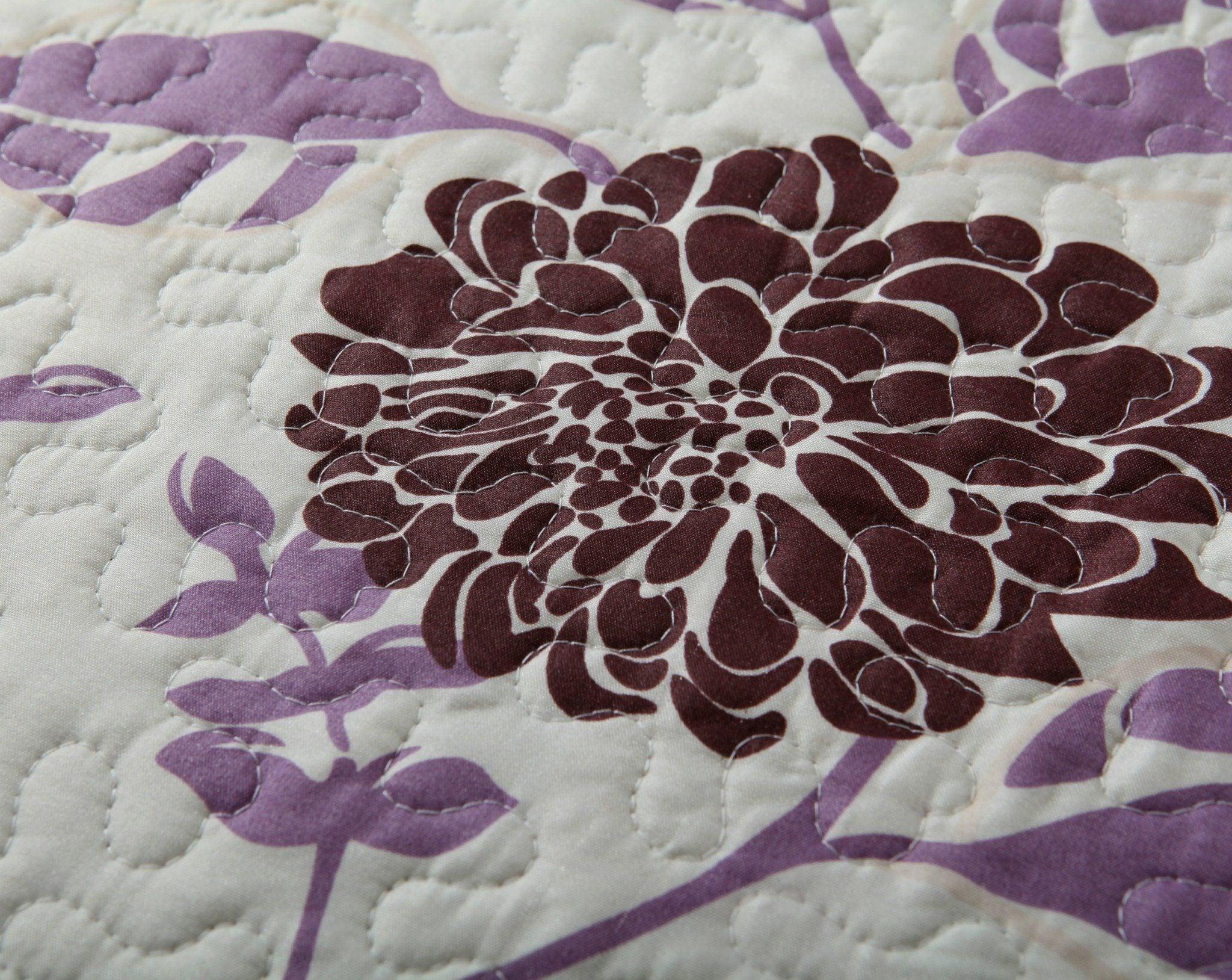 Bohemian Purple Blooms Floral Bedspread Set – Pink & Brown (KBJ1629)