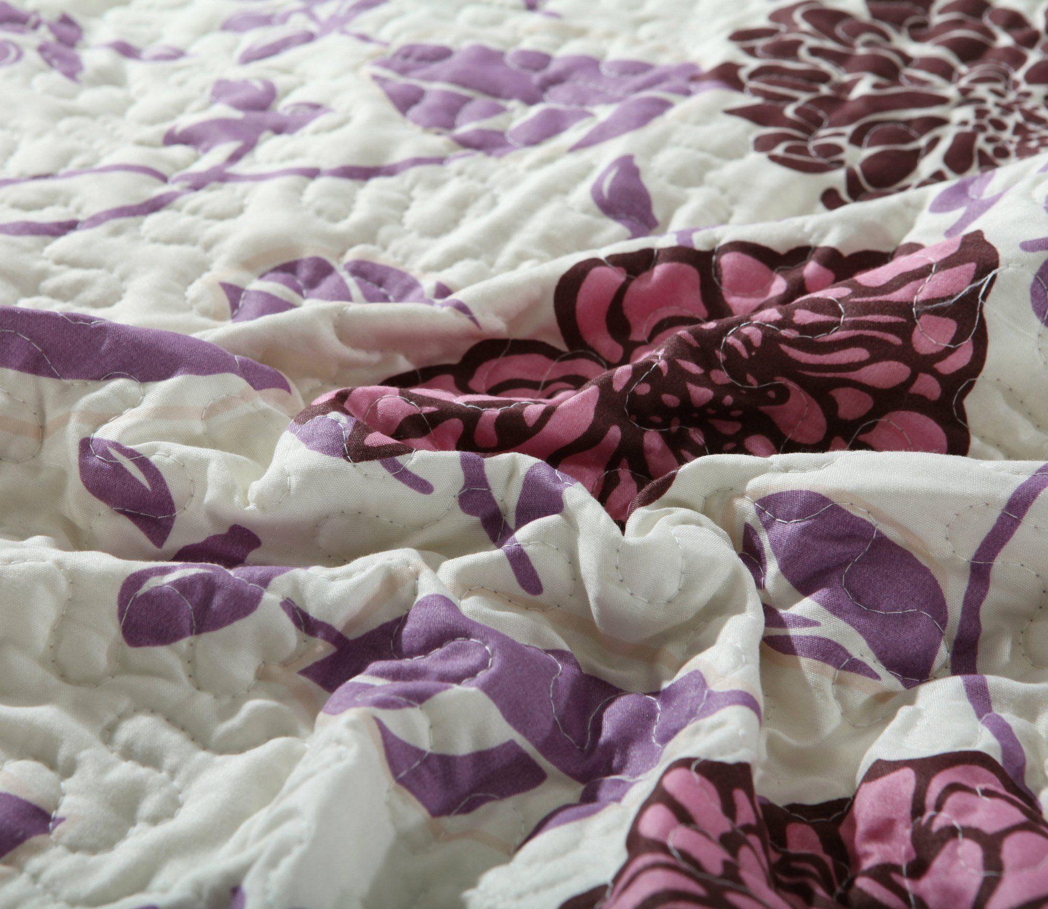 Bohemian Purple Blooms Floral Bedspread Set – Pink & Brown (KBJ1629)
