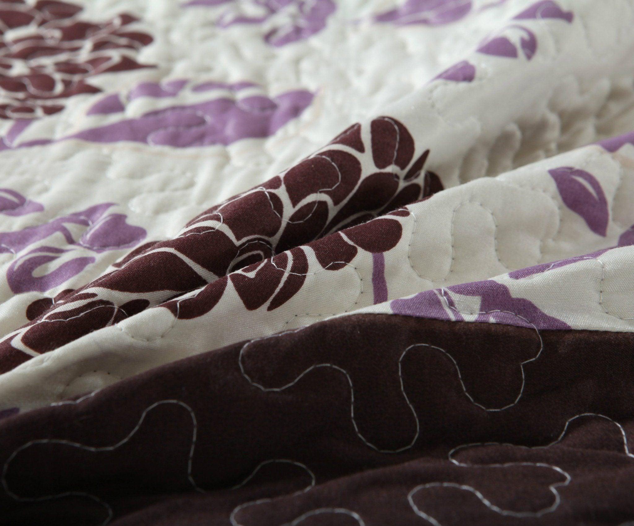 Bohemian Purple Blooms Floral Bedspread Set – Pink & Brown (KBJ1629)