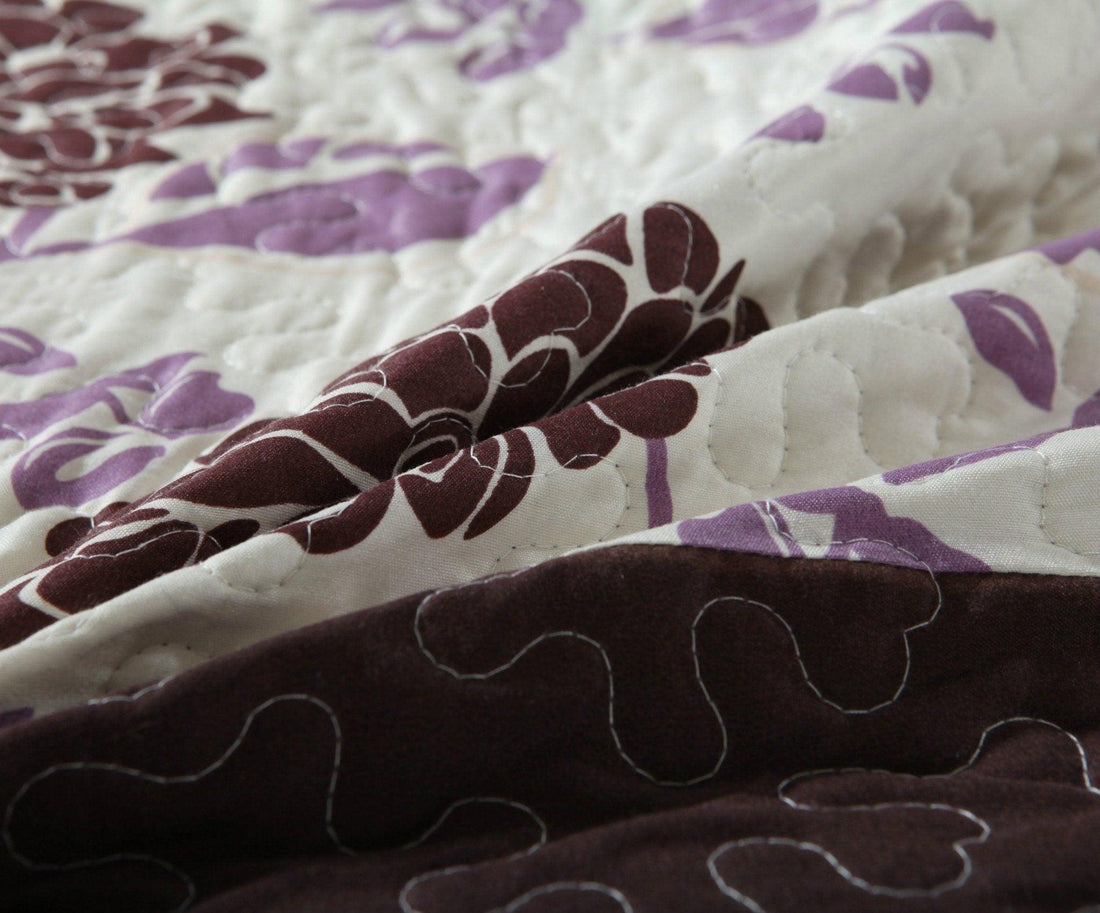 Bohemian Purple Blooms Floral Bedspread Set – Pink & Brown (KBJ1629)