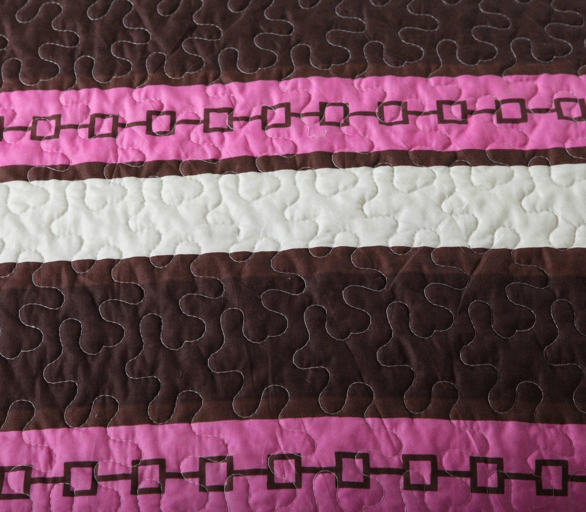 Bohemian Purple Blooms Floral Bedspread Set – Pink & Brown (KBJ1629)