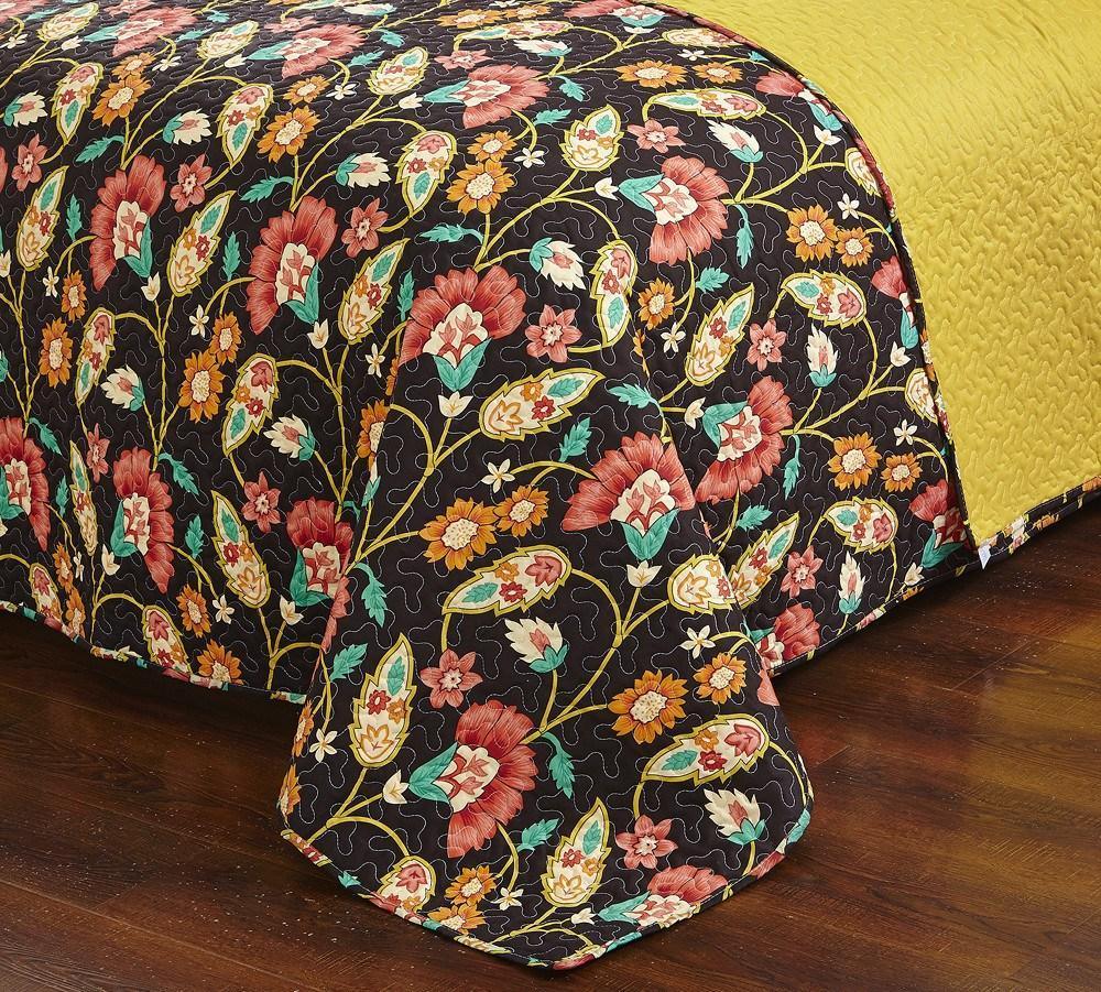 Marigold Floral Quilted Bedspread Set – Brown & Yellow (HS-3330)