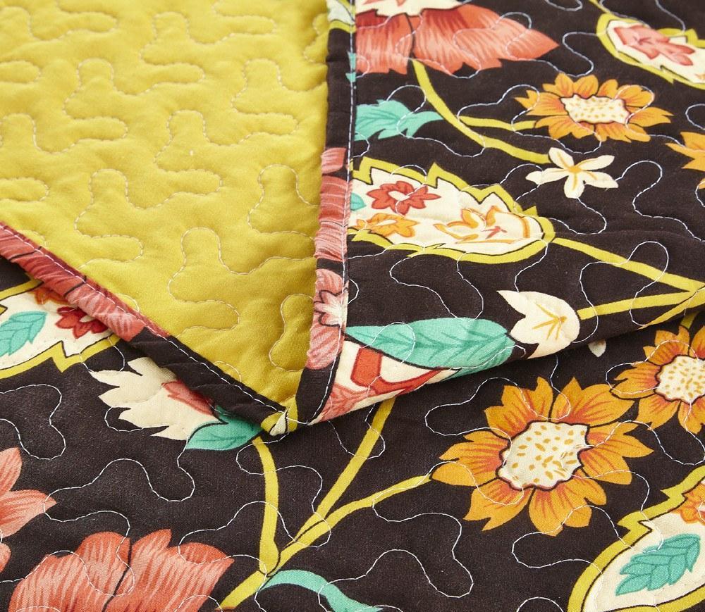 Marigold Floral Quilted Bedspread Set – Brown & Yellow (HS-3330)