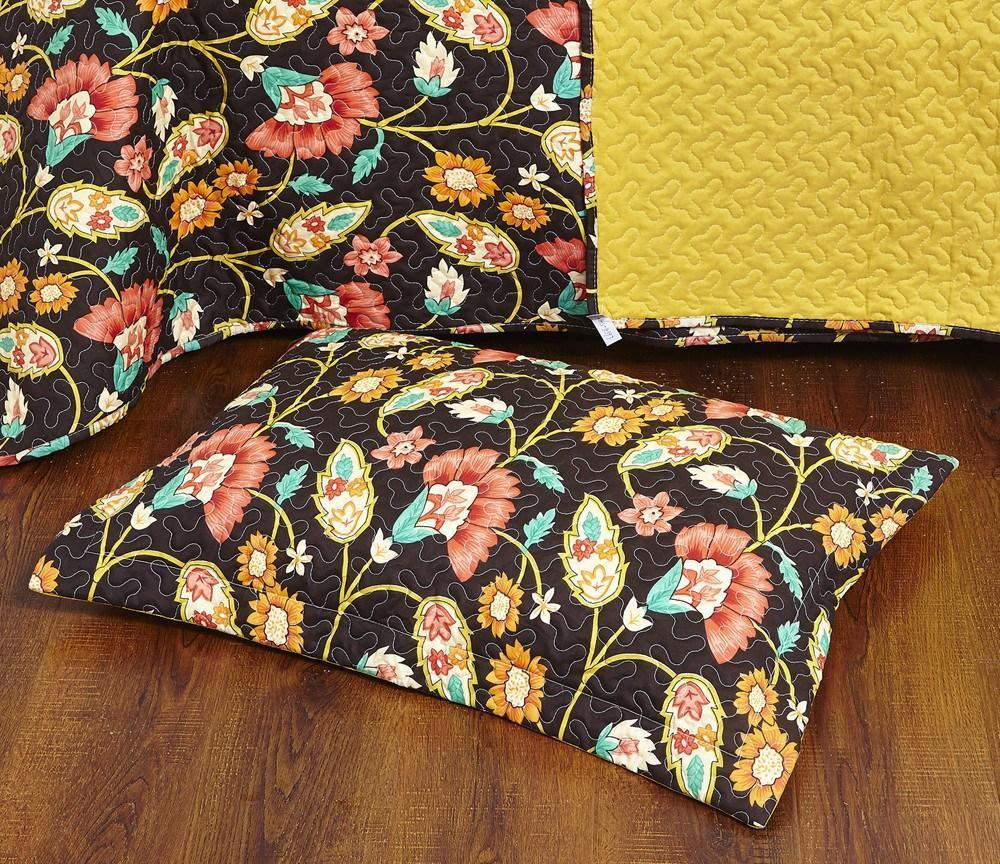 Marigold Floral Quilted Bedspread Set – Brown & Yellow (HS-3330)