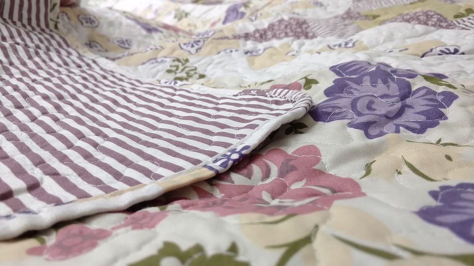 Wisteria Cottage Roses Quilted Bedspread Set – Lightweight (HS-1003)