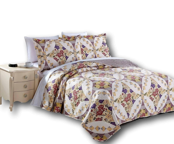 Wisteria Cottage Roses Quilted Bedspread Set – Lightweight (HS-1003)