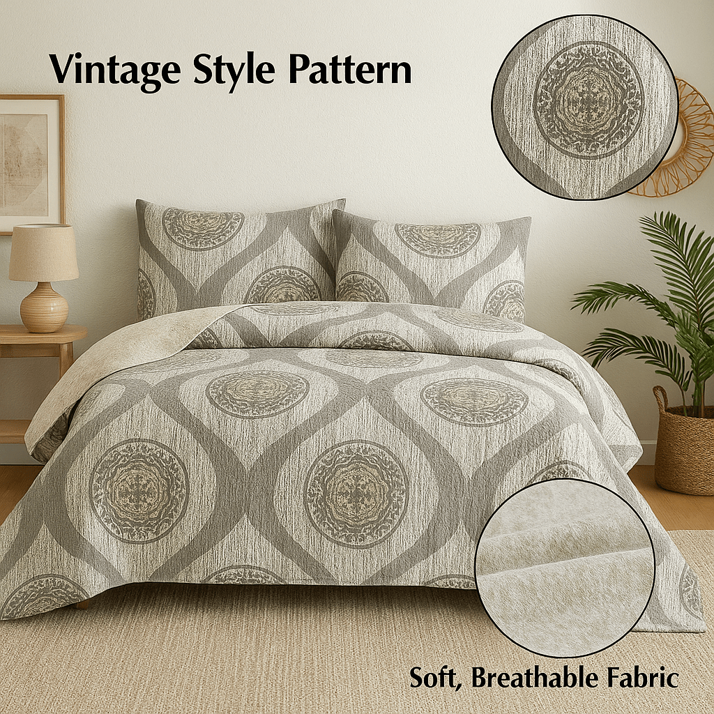 Rustic Grey Mosaic Reversible Quilted Bedspread Set (SD16299)