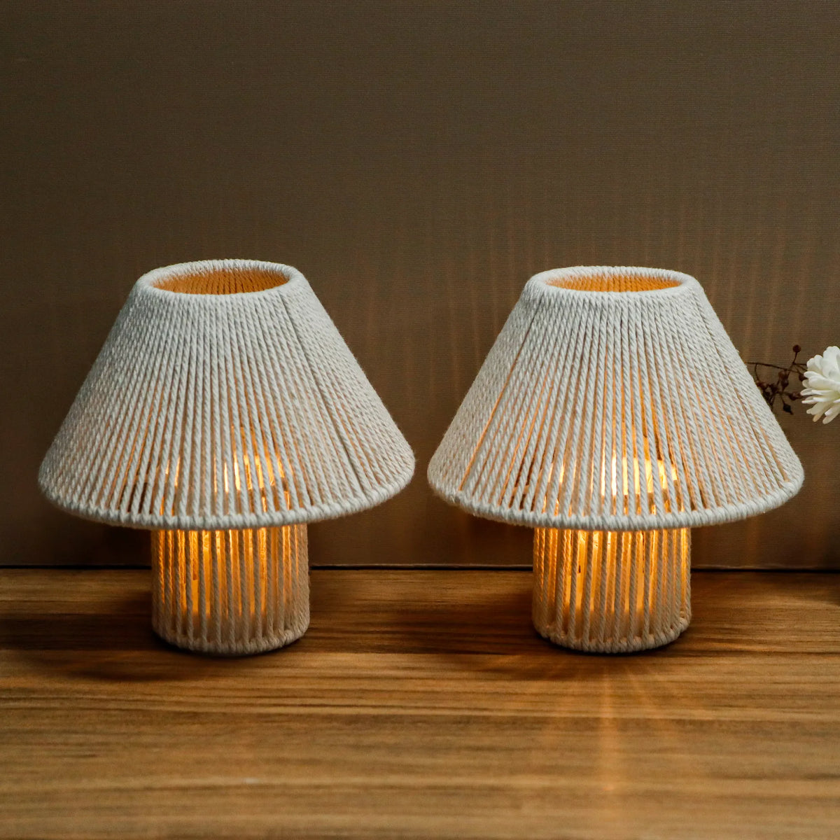 Cotton Rope Table Lamp Set of 2 Woven Cotton Rope LED Cordless Table Lamp – DorothysDesignAndDecor