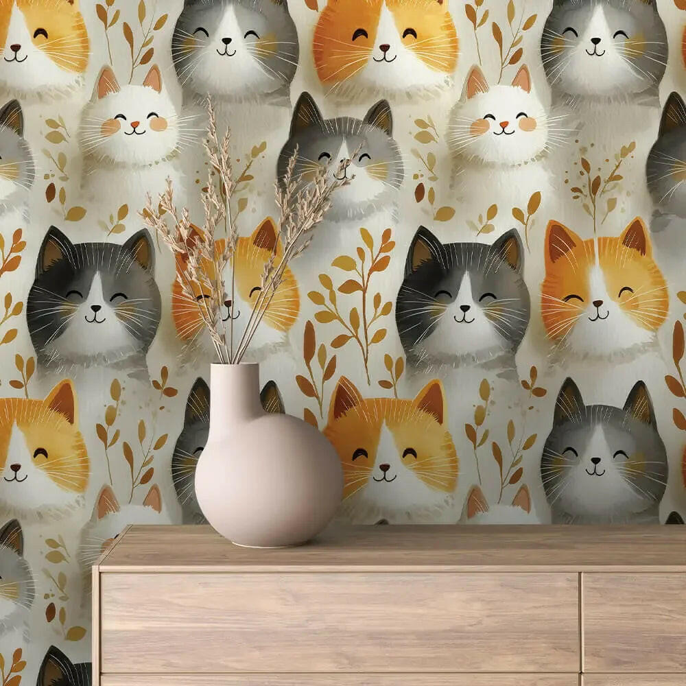 Whispering Whiskers & Leaves Wallpaper