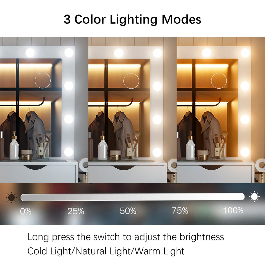 15-Drawer LED Mirror Vanity Desk - Vektaya