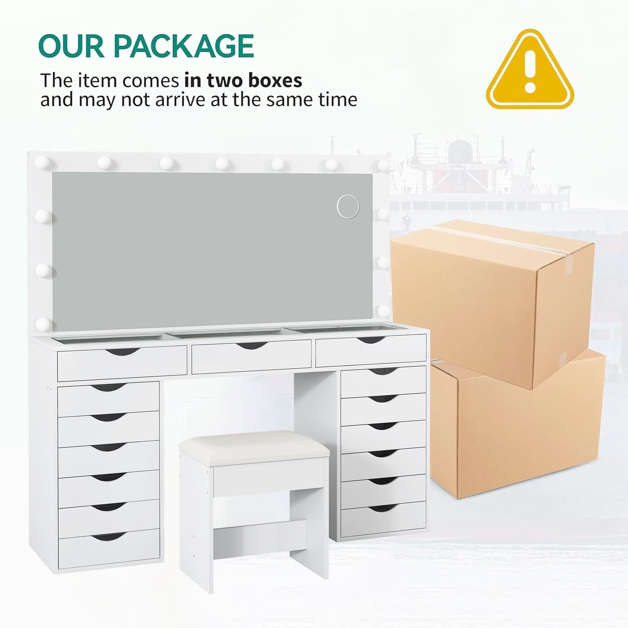 15-Drawer LED Mirror Vanity Desk - Vektaya