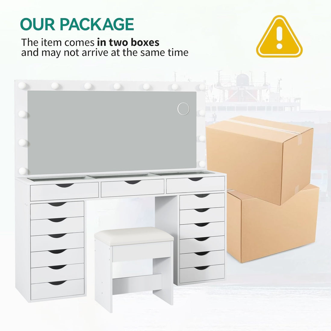 15-Drawer LED Mirror Vanity Desk - Vektaya