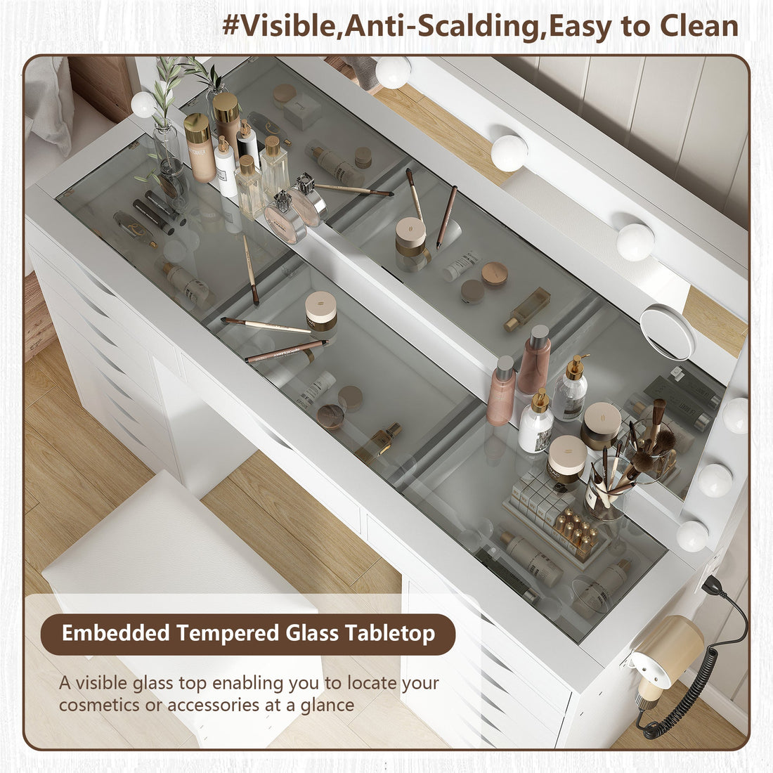 15-Drawer LED Mirror Vanity Desk - Vektaya