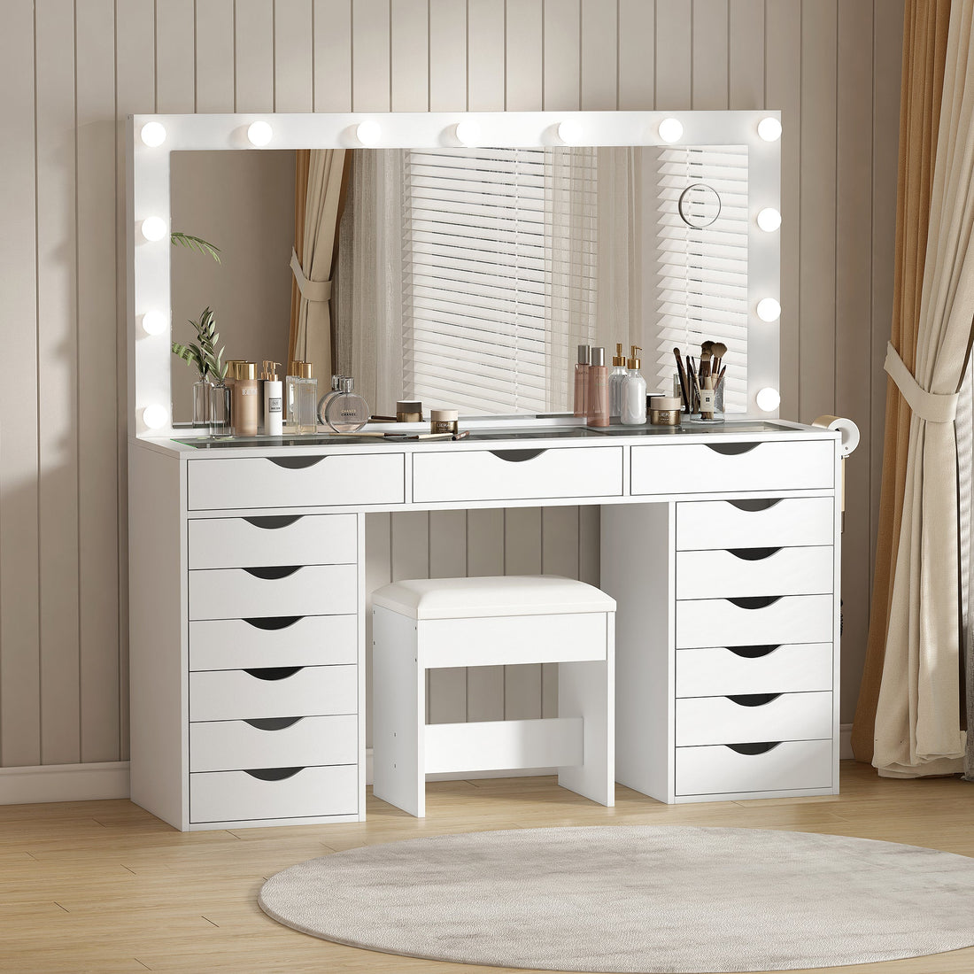 15-Drawer LED Mirror Vanity Desk - Vektaya