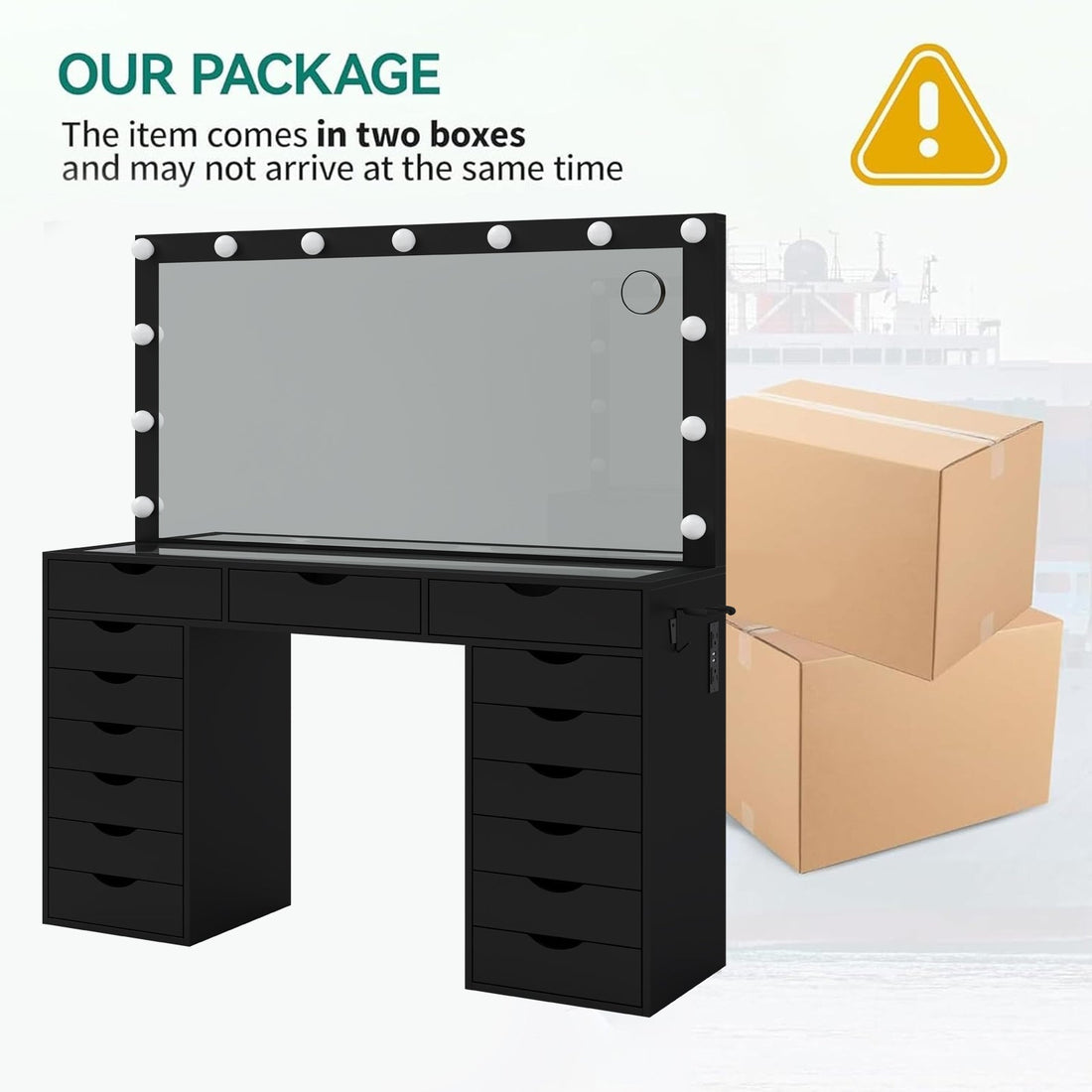 15-Drawer LED Mirror Vanity Desk - Vektaya