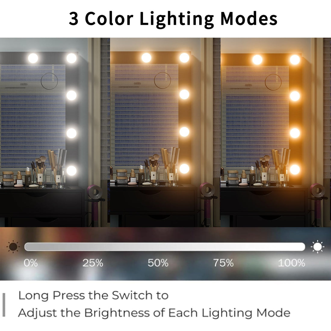 15-Drawer LED Mirror Vanity Desk - Vektaya