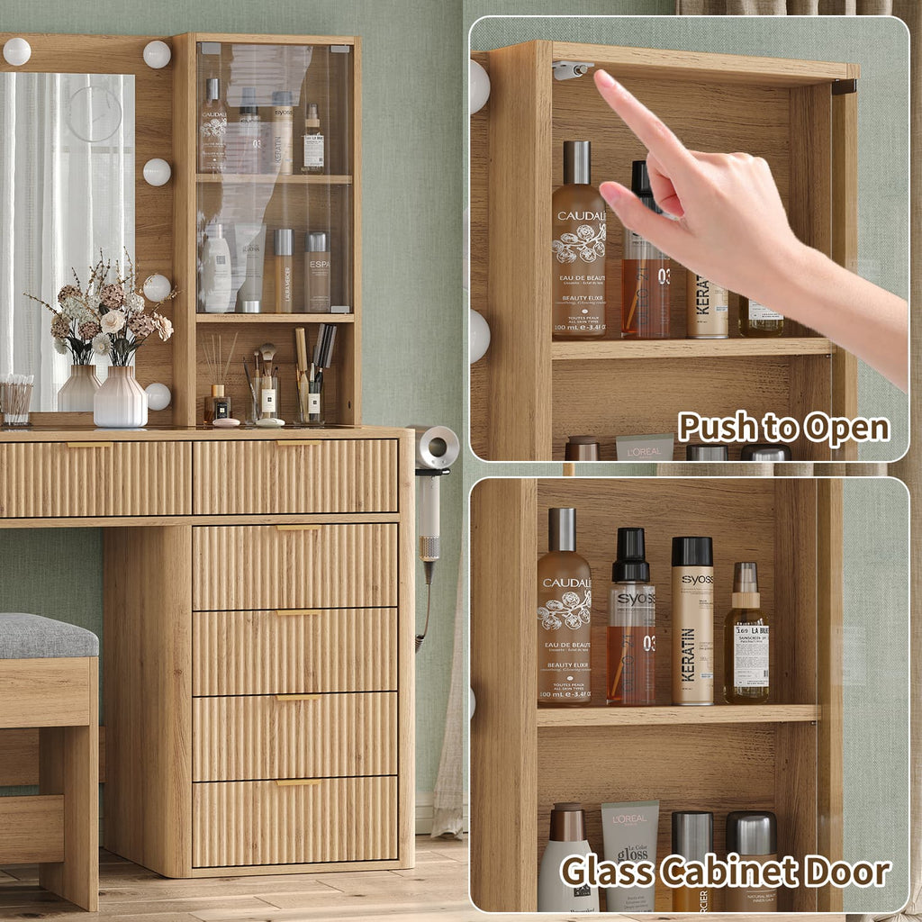 7-Drawer LED Mirror Vanity Desk - Vektaya